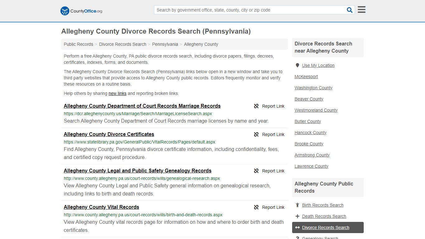 Divorce Records Search - Allegheny County, PA (Divorce Certificates ...